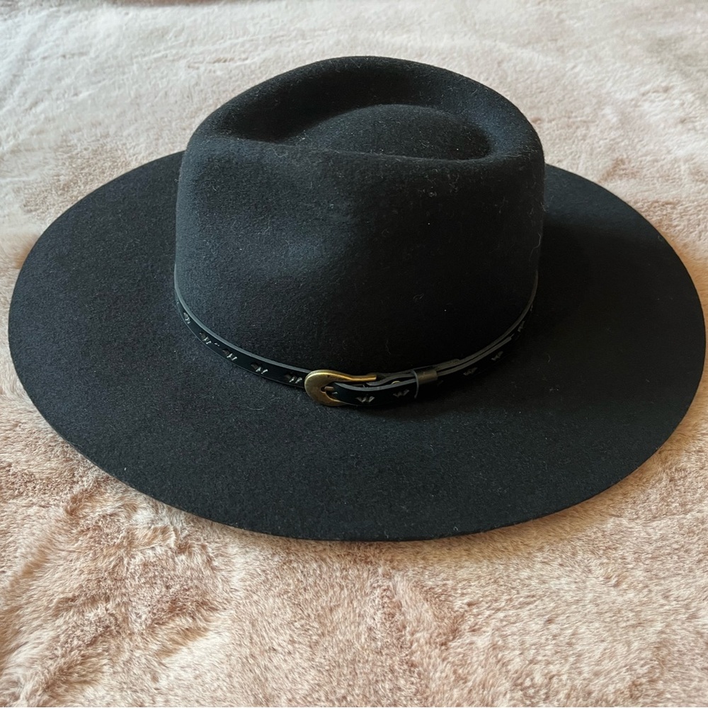 Adora Black 100% wool floppy cowboy hat. One size, draw string inside to adjust